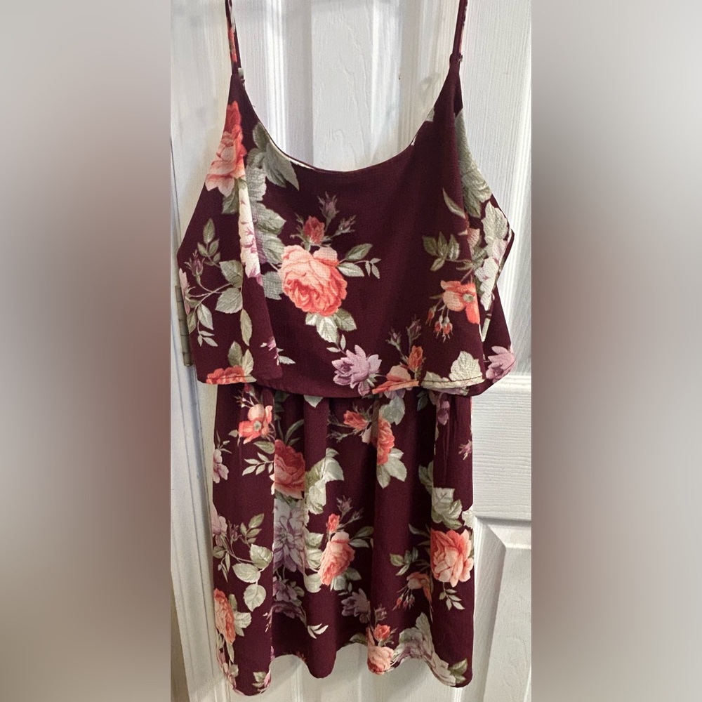 Emerald Sundae Burgundy Floral Tank Dress